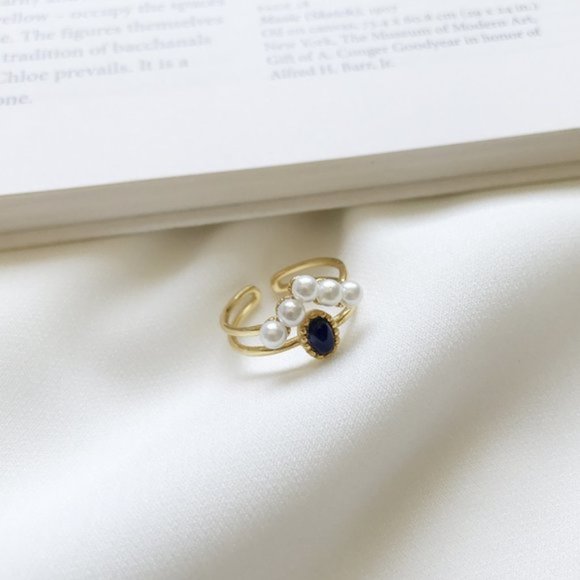💕LAST ONE 18K Goldplated Rings Pearls Dark Stone - Picture 4 of 7